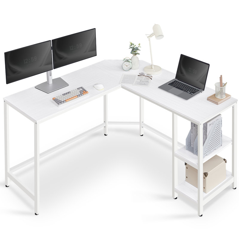 Devault L-Shaped Metal Base Writing Desk, White
