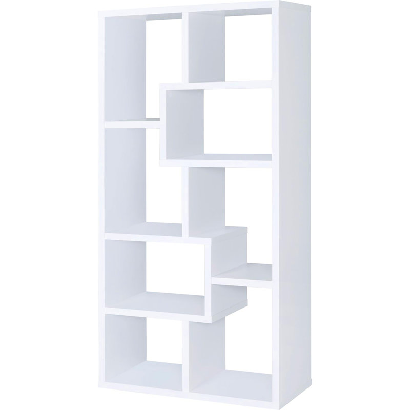 Bibliothèque géométrique à 8 tablettes - pratique et élégante pour le bureau et le salon, Blanc