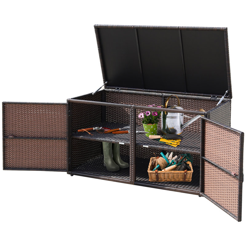 Costway 45'' W 88 Gallons Cabinet Deck Box in Brown
