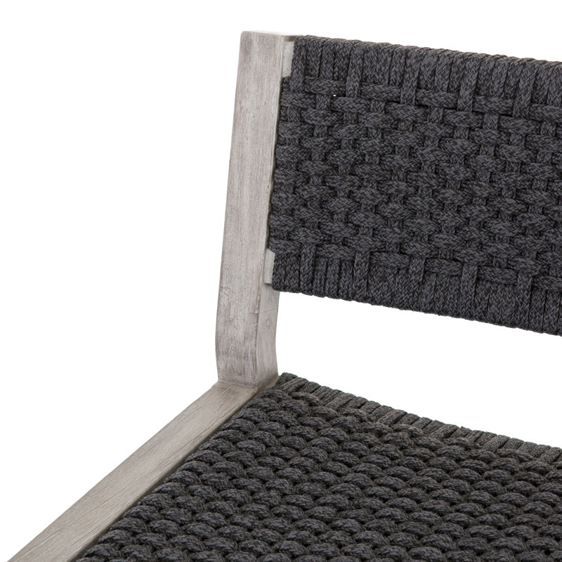 Delano Outdoor Teak Bar Stool, Thick Gray Rope, Weathered Gray, Bar Stool (29" Seat Height)