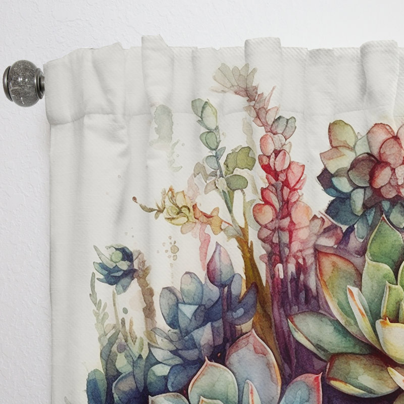 Rideau en velours à motif floral vert cactus III - 1 panneau, L 52 po x L 63 po