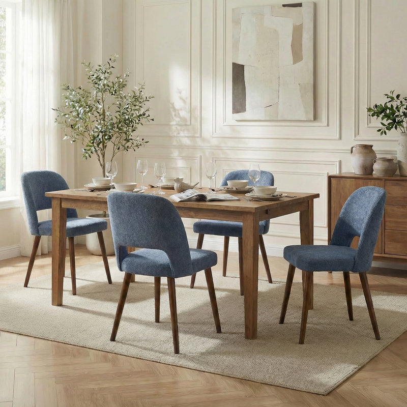  Upholstered Chenille Modern Dining Side Chairs with Solid Wood Legs for Dining Room Set of 4, 4, Blue