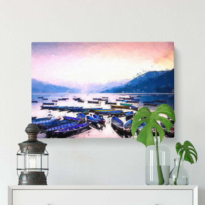 Boats On Phewa Tal Lake In Nepal - Wrapped Canvas Painting