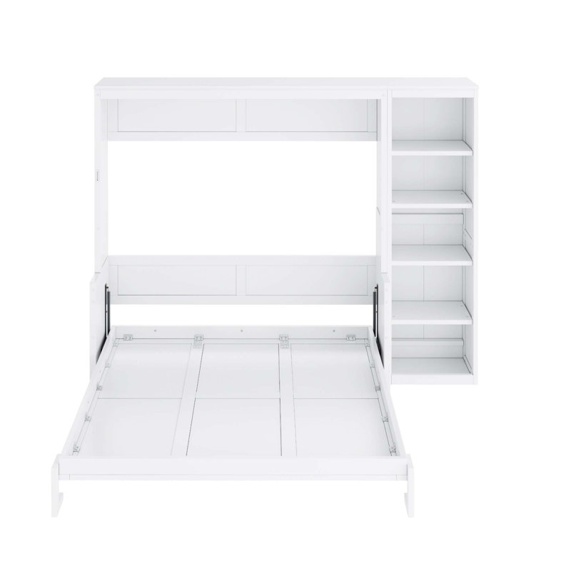 Lit escamotable avec bureau et bibliothèque pour chambre à coucher, Double, Blanc