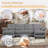 Deandre 104.7" Chenille Sofa with Symmetric U-shaped Design, Convertible Pull-Out Bed, USB/Type-C Charging Ports, Detachable Armrests & Thick Cushions for Living Room Leisure & Versatile Home Use-120607531