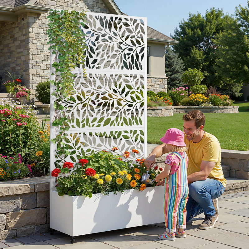 Lit de jardin surélevé avec treillis sur roulettes - Boîte à fleurs polyvalente en métal avec treillis, boîtes à fleurs multi-styles avec écran d'intimité en treillis pour patio et jardin