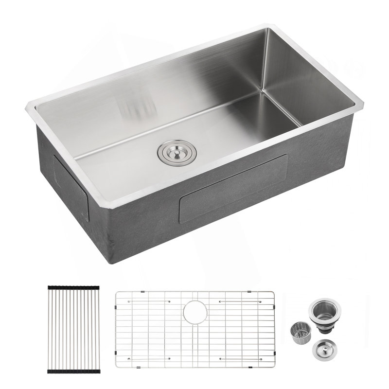 Évier de cuisine encastré à simple cuve en acier inoxydable 33 x 19 x 10 po avec poste de travail