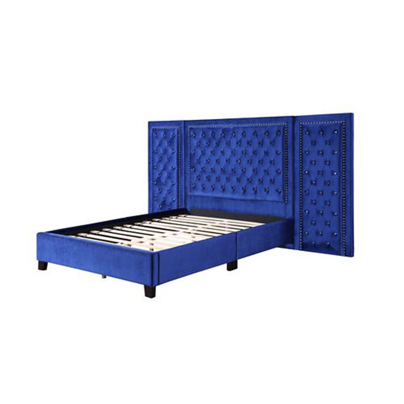Très grand lit plateforme Frances, Velours bleu, Très grand