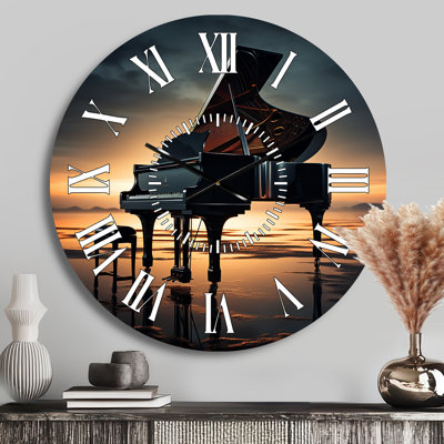 Piano Symphony In Silhouette I - Music Piano White Face Wall Clock