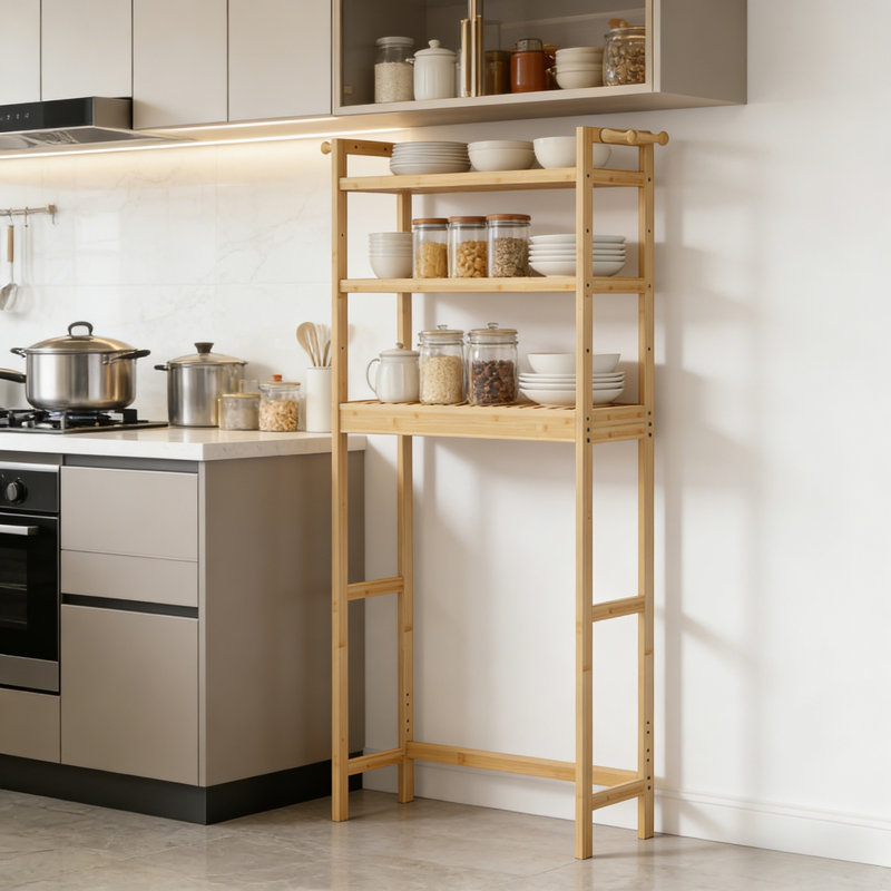 Bamboo Bathroom Organizer Rack Over The Toilet Storage Freestanding 3-Tier Shelf Cabinet