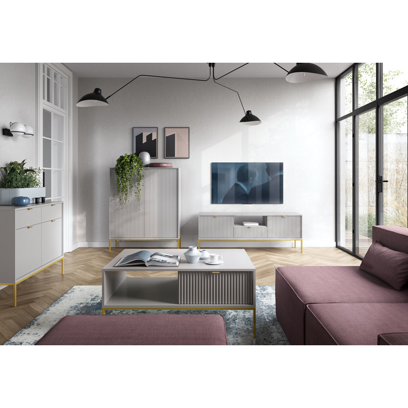 Bernhardine 104cm Sideboard, Light Grey/Golden