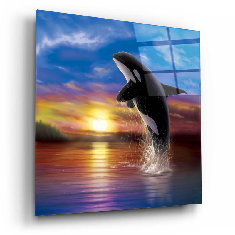 Dovecove «Orca Sunrise» par Chris Dobrowolski, art mural en verre acrylique, H 12 po x l 12 po x P 0,13 po