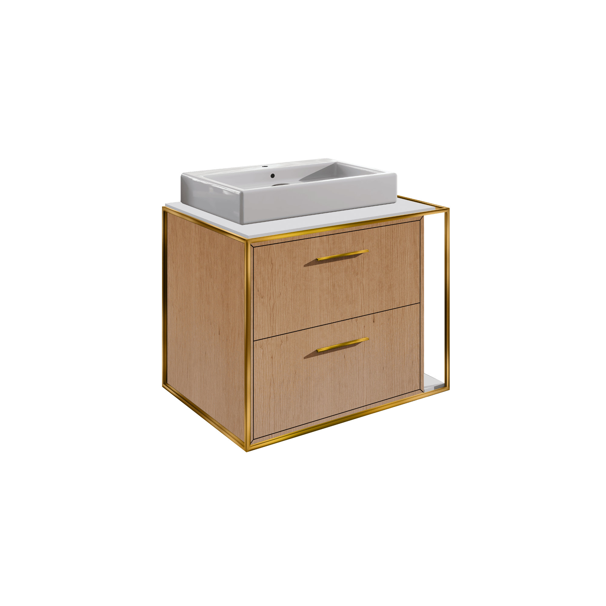 Linea 24'' Single Bathroom Vanity, Single-Hole, Brass, Natural/Cherry