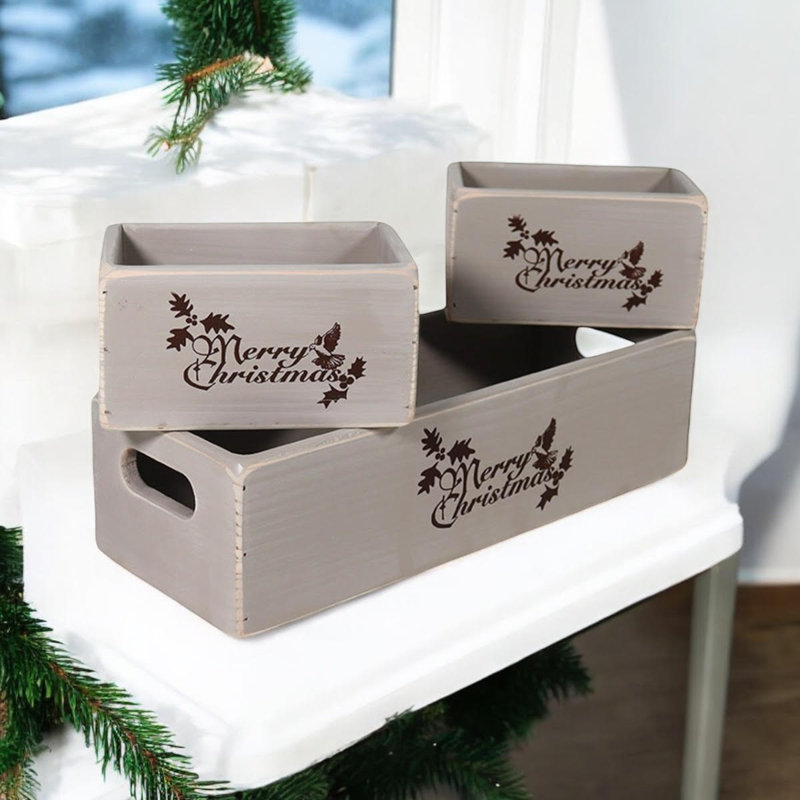 Aniyja 4 Piece Handmade Wooden Decorative Box Set, Grey