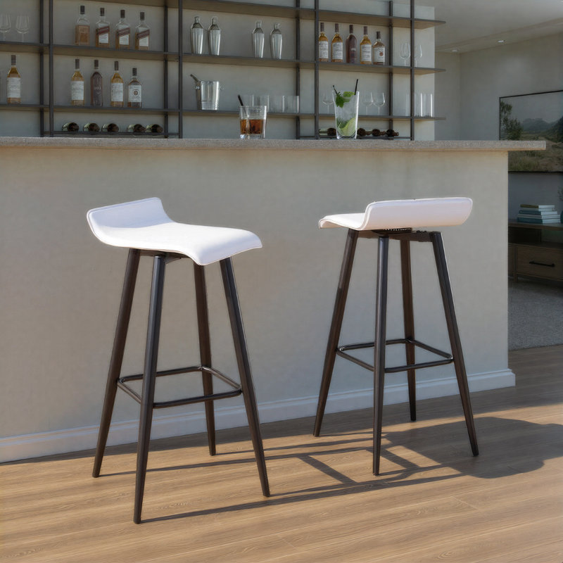 Camargo Fixed-Height Swivel Bar Stool with Tapered Metal Legs, White