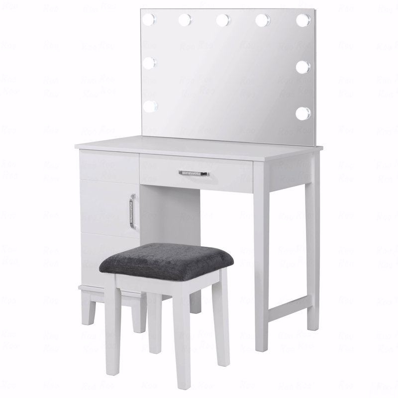 Coiffeuse avec éclairage et tabouret Elijah