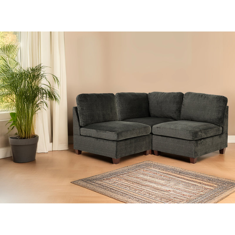 Canapé modulaire en tissu de chenille gris 3 pièces avec dossier coussiné et option de conception sans accoudoirs, gris