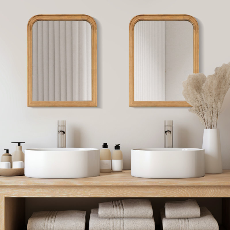 Bathroom/Vanity Wall Mirror with Wood Frame, 24" x 18", Natural Wood