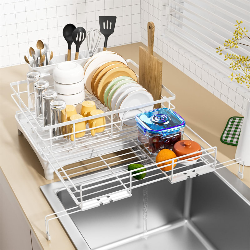 Égouttoir à vaisselle extensible - Grande capacité pour la cuisine, Rose
