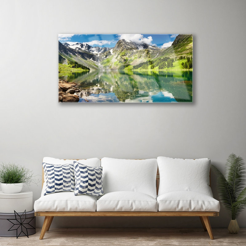 Landscape Mountain Lake 1 Piece Wall Art on Glass