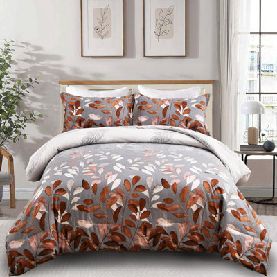 3-Piece Reversible Floral Comforter Set Botanical Leaves Soft Microfiber All Season