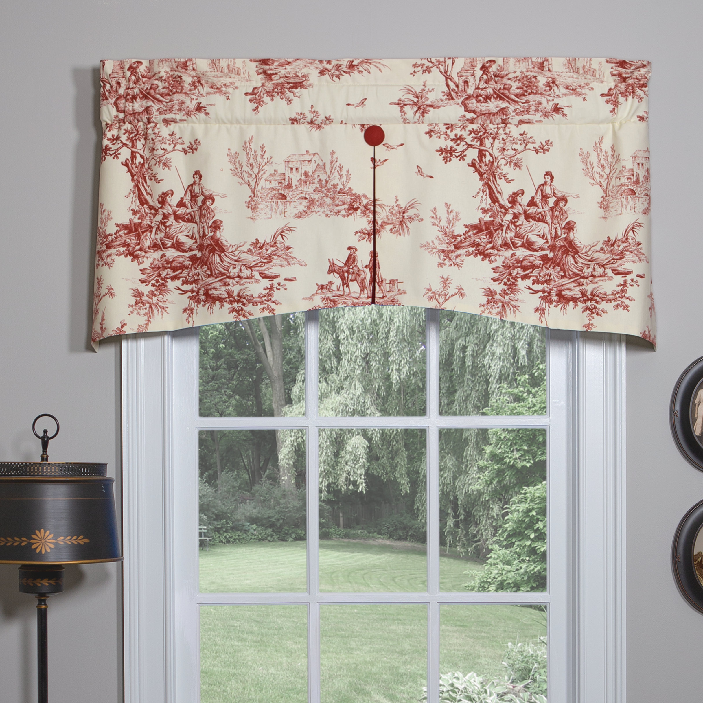 Thomasville At Home Bouvier Red Traditional Cotton Toile Center Pleat