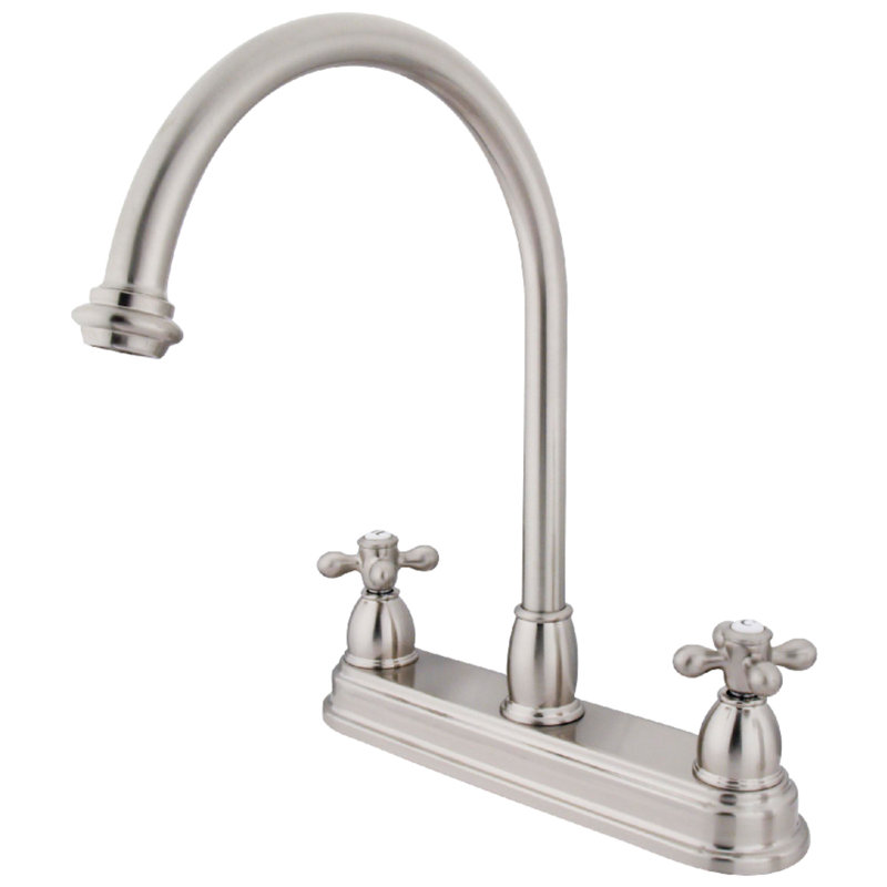 Kingston Brass Restoration Two-Handle 3-Hole 8" Centerset Kitchen Faucet, Brushed Nickel