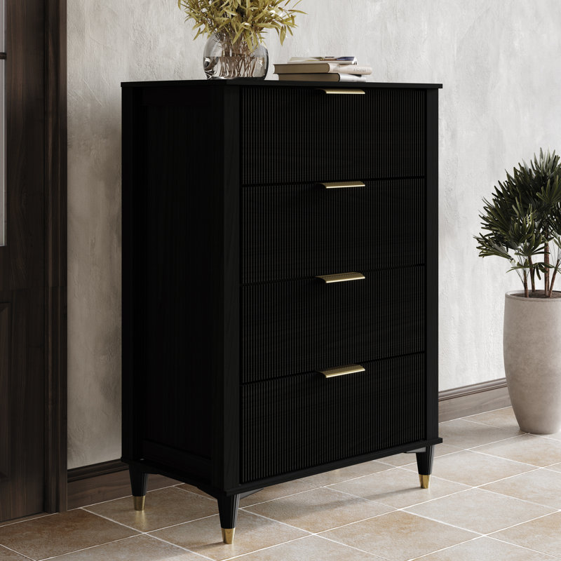Commode 4 tiroirs en noir, Noir