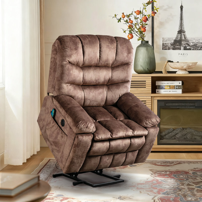 Karelin Velvet Power Lift Assist Recliner with Heated Massage, Coconut