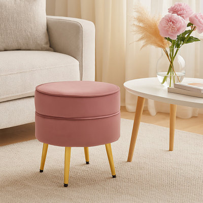 Willsboro 40cm Wide Velvet Round Solid Colour Footstool Ottoman