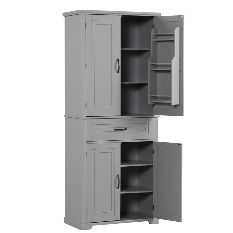 Spacious Grey Bathroom Storage Cabinet With Doors, Drawer, And Adjustable Shelf For Enhanced Organization