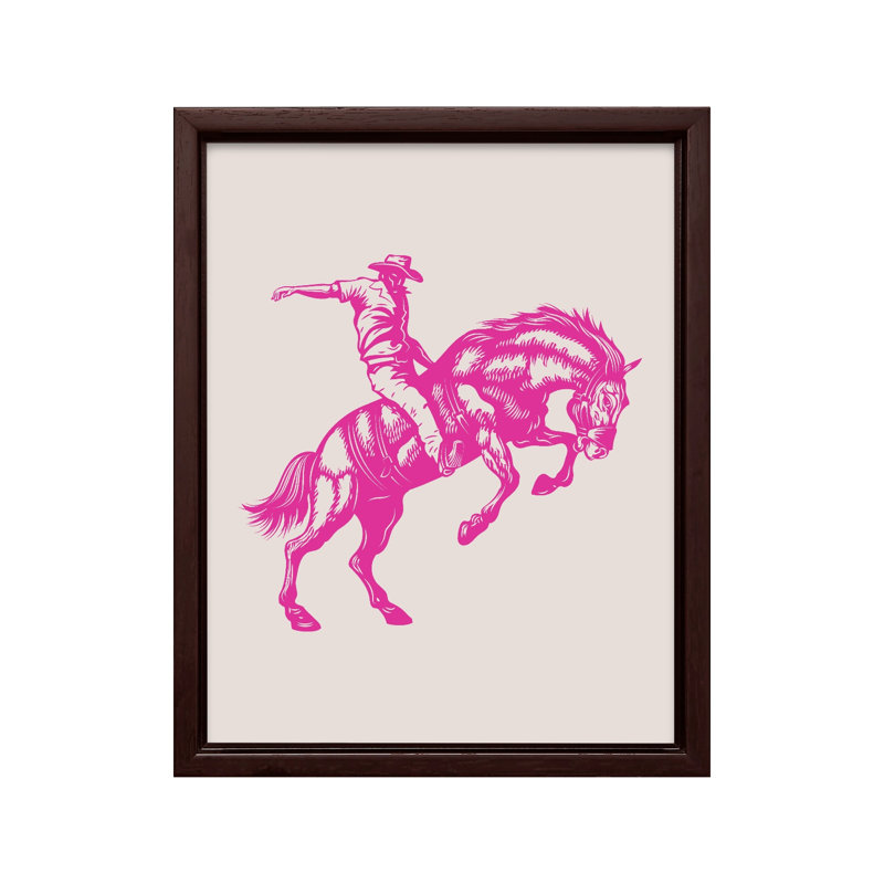 Cowboy sur un bronco, Canvas, 18"H x 24"W, Brown Framed