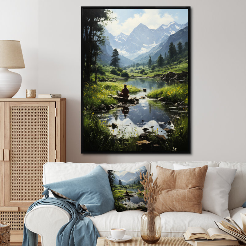 Vert, gris, yoga au milieu de la nature II, Noir, H 44 po x l 34 po x P 1,5 po