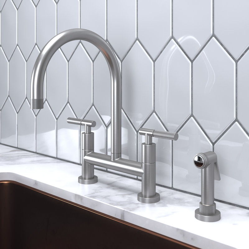 Muncy Kitchen Bridge Faucet with Side Spray, Stainless Steel (PVD)