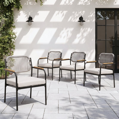 Cassulis Outdoor Dining Chairs Set Of 4, Wicker Patio Dining Chairs With Removable Cushions