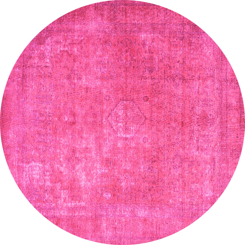 Tapis oriental en laine / polyester tissé à la machine en rose, Rond 7 pi