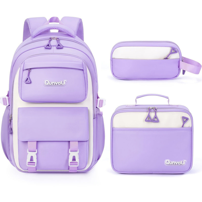 Ensemble de 3 sacs à dos scolaires pour filles, grande capacité, avec sac à lunch et trousse, idéal pour l'école primaire et le quotidien des étudiantes.