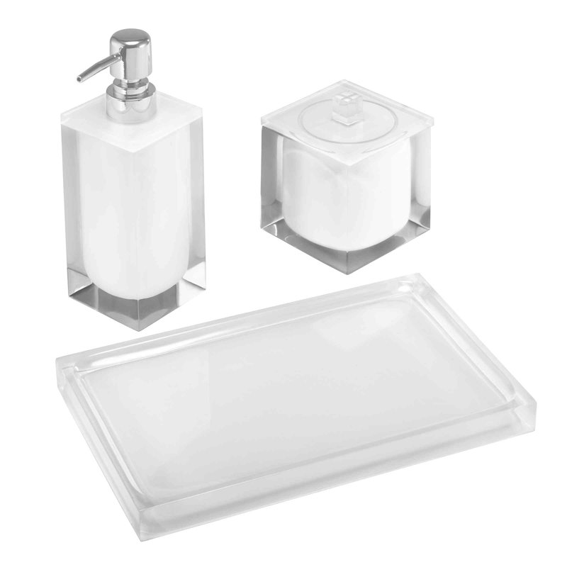 Iz Marina Pink Bath 3 Piece Bathroom Accessory Set, White