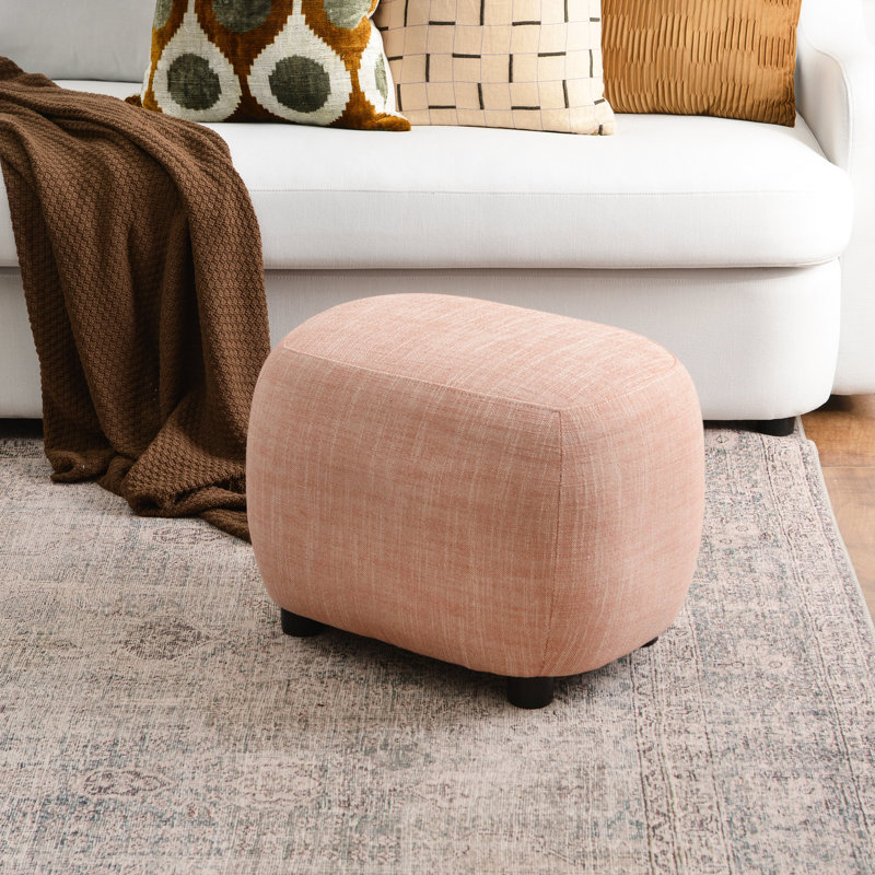 Overstreet 23" Wide Boucle Upholstered Ottoman, Duneagle Adobe Coral Performance Linen Blend