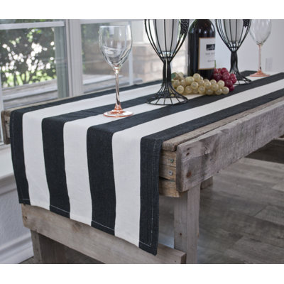 Cotton Black And White Stripe Table Runner
