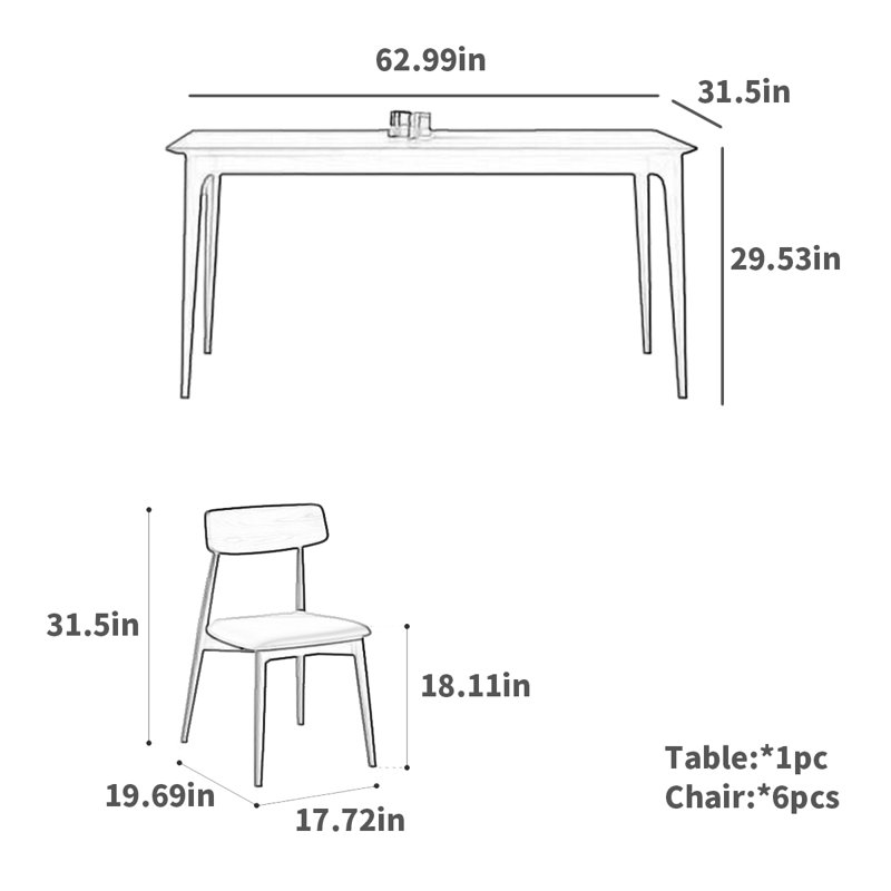 6 - Person Four Leg Dining Set, 29.53"H x 62.99"L x 31.5"W