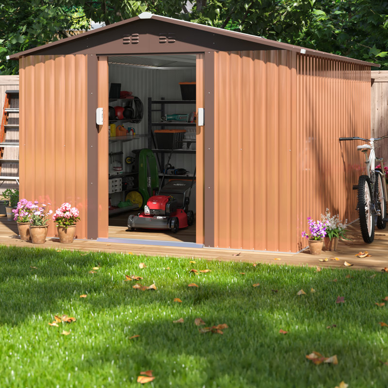 9.1 x 10.5 Ft Coffee Metal Outdoor Storage Shed with Windows