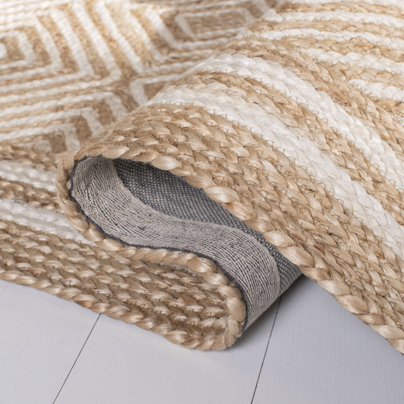 Wilkey Natural Fiber Flat Weave Jute And Cotton With Latex Geometric Rug, Rectangle 8' x 10'