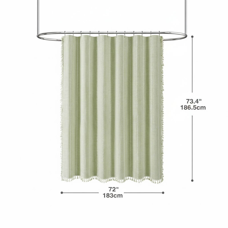 Boho Farmhouse Tassel Shower Curtain, Green