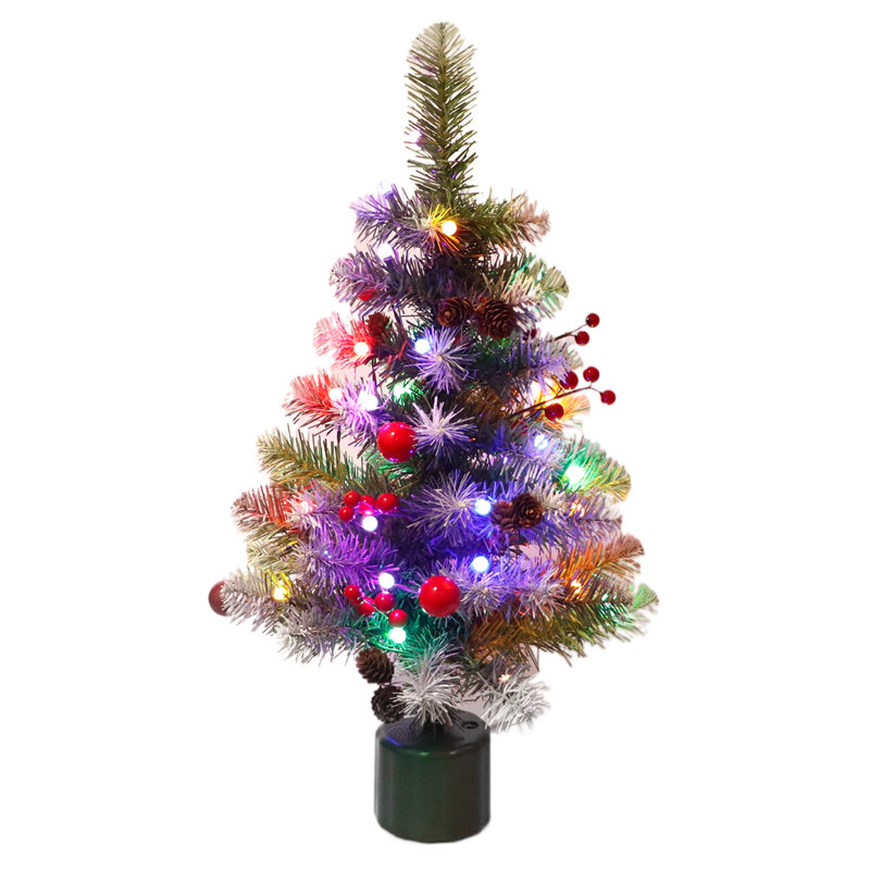 2ft Pre-Lit Rotating Tabletop Christmas Tree with Colour Lights, Holiday Music & Cranberry-Pinecone Desktop Decoration