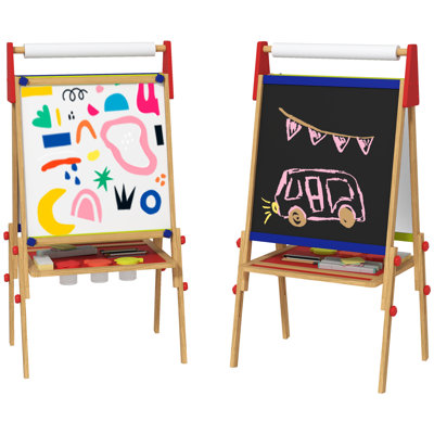 Ezra 3-in-1 Kids Easel with Paper Roll, Whiteboard, Chalkboard