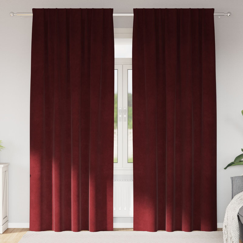 Curtains Polyester 140Cm Sound-Absorbing, 140cm Width x 225cm Drop, Burgundy