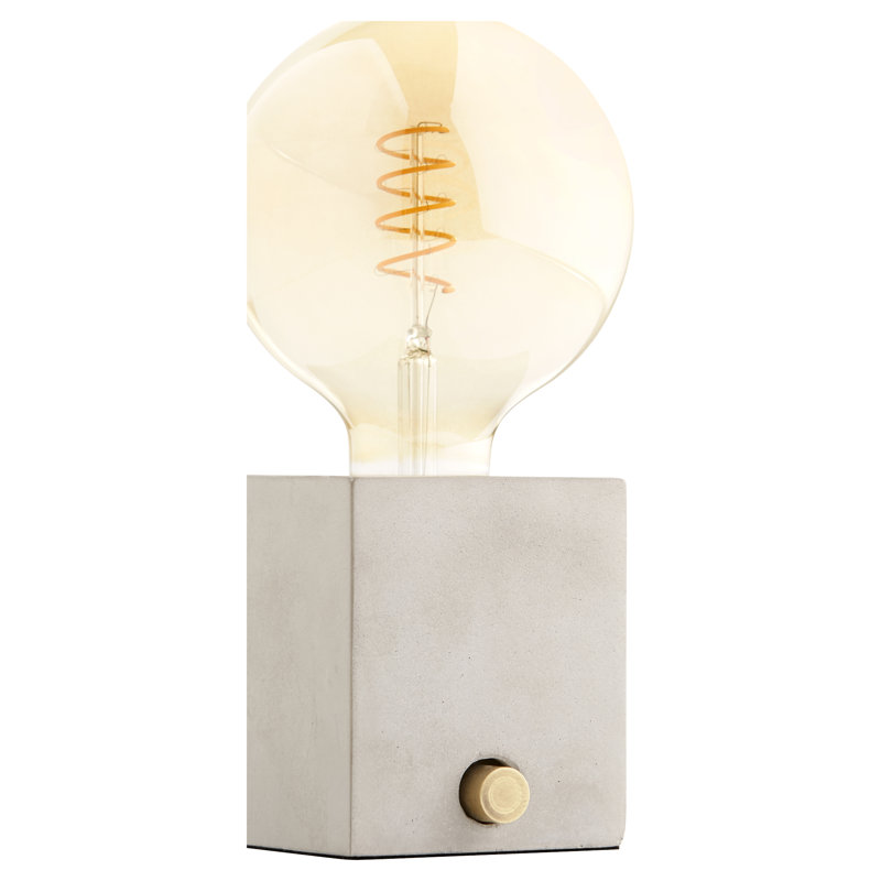Gray Concrete Cube Industrial Table Lamp with Brass Knob