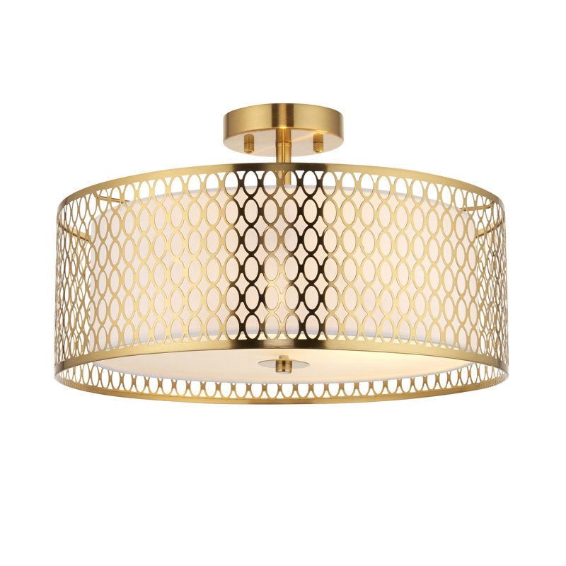 Erika Semi Flush Mount, Gold Effect/White Fabric/Frosted Glass