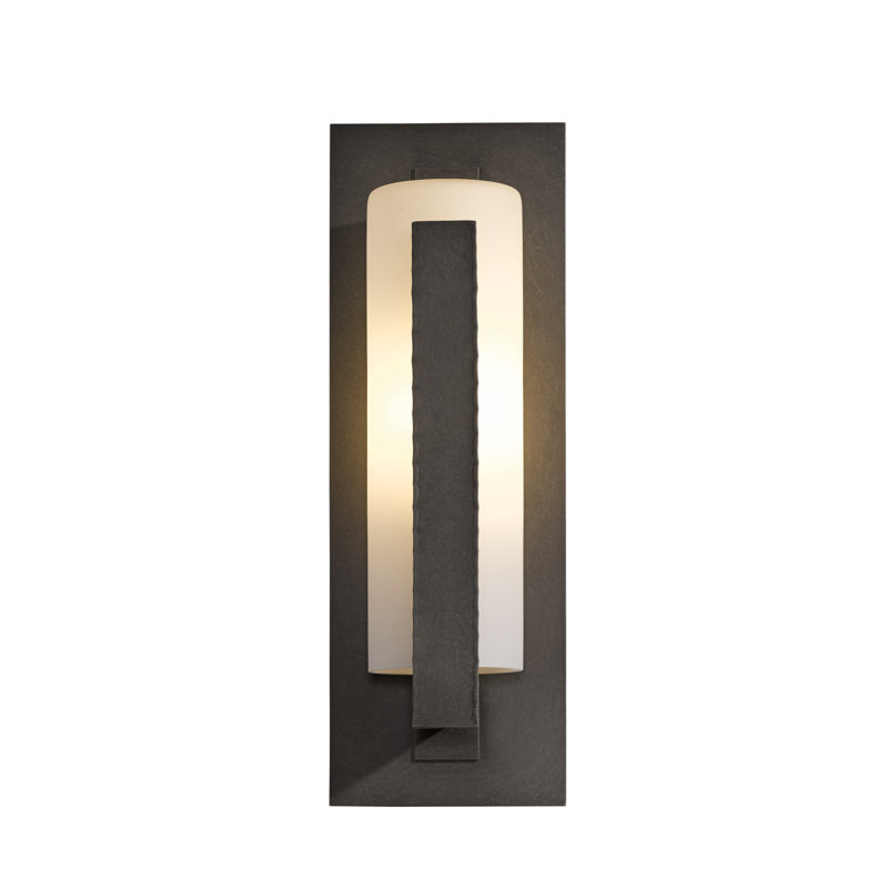 Vertical Bar Fluted Clear Glass 1-Bulb Outdoor Flush Mount, Coastal Natural Iron, 23.5" H x 7.8" W x 6.8" D